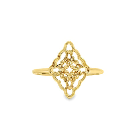 Aime-Toi 18ct Gold Plated Filigree Diamond Shaped Ring 52
