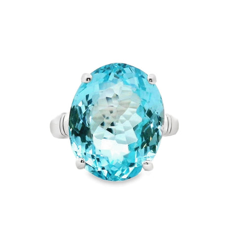 Sterling Silver Large Oval Blue Topaz Ring