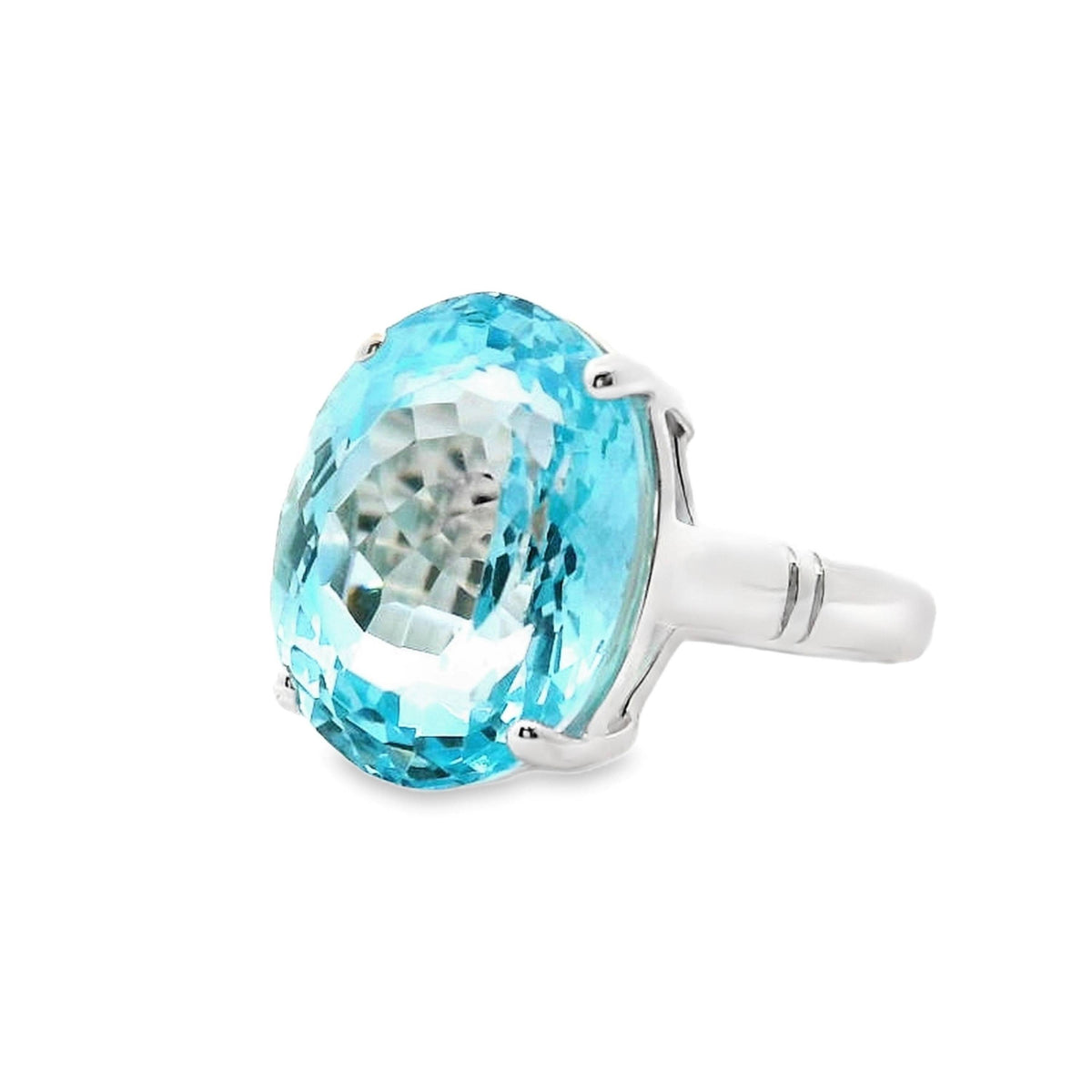 Sterling Silver Large Oval Blue Topaz Ring