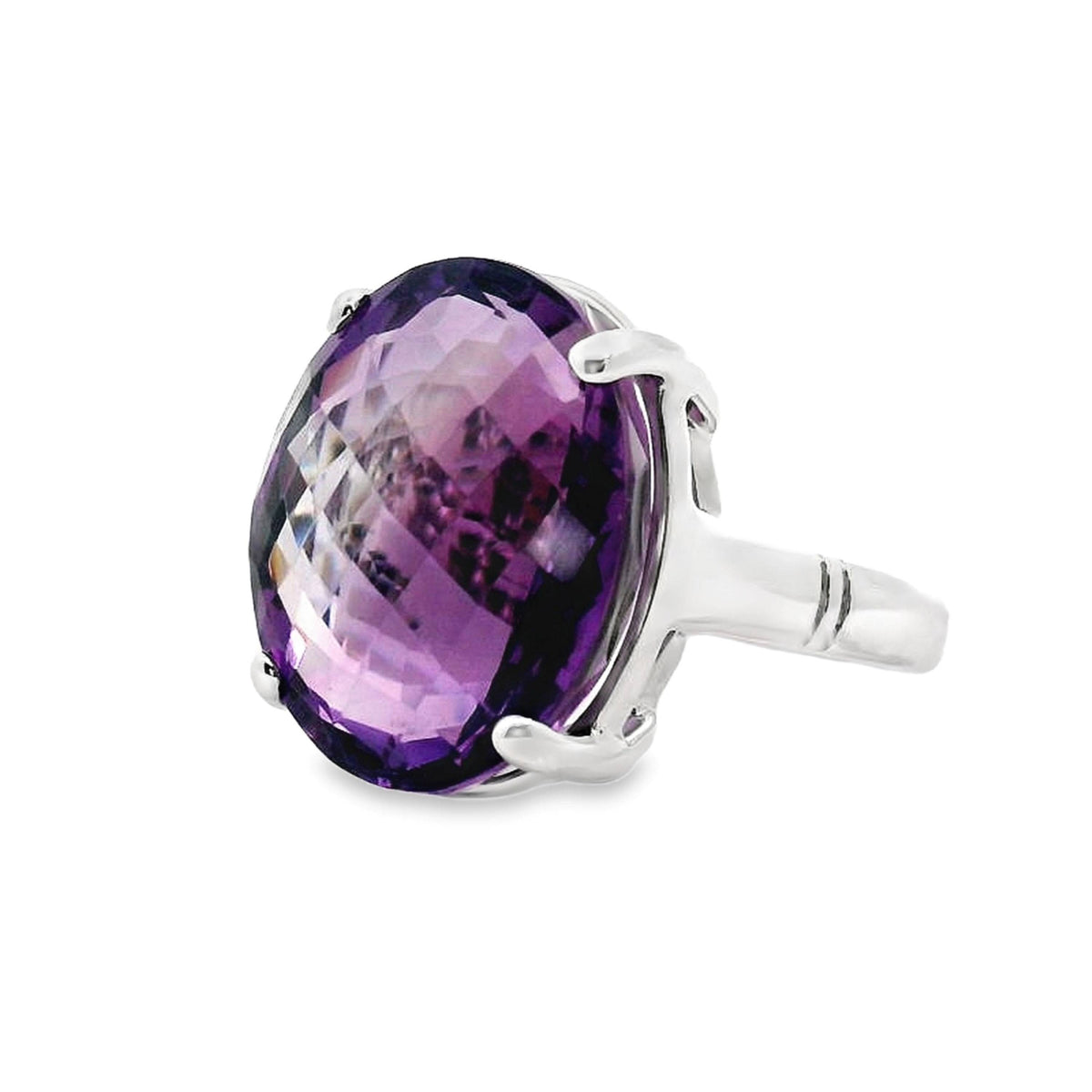 Sterling Silver Large Oval Amethyst Ring