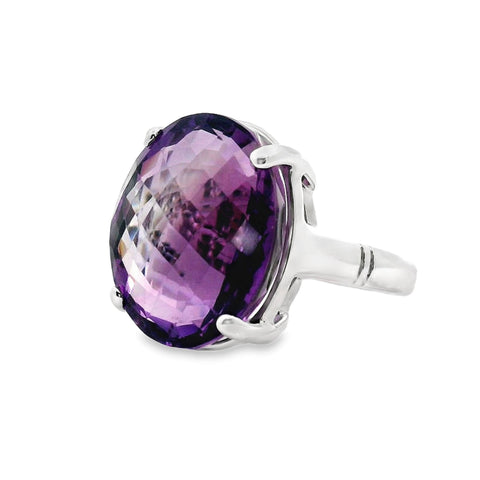 Sterling Silver Large Oval Amethyst Ring