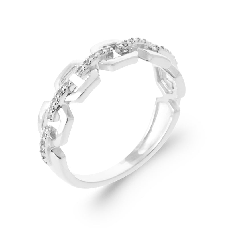 Sterling Silver Chain Link Ring With Cubic Zirconias