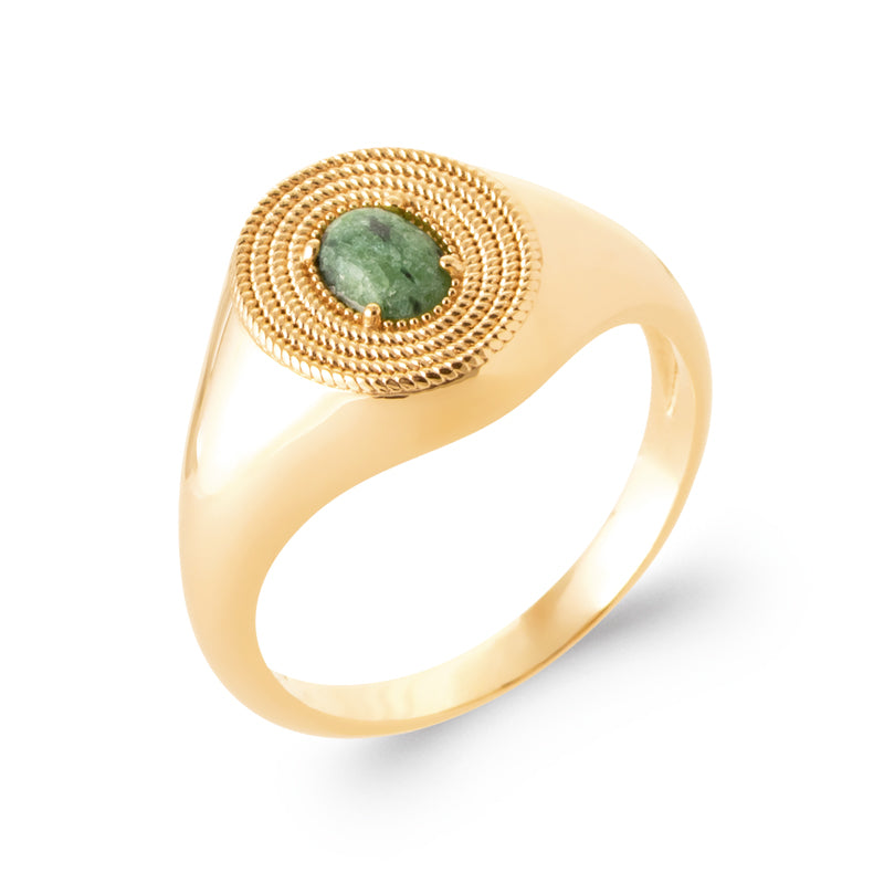 AIME-TOI Yellow Gold Plated Dalmatian Jasper Ring