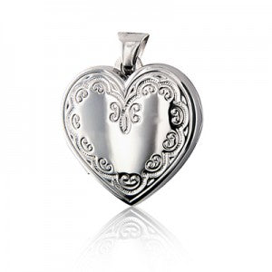 Sterling Silver Heart Locket With Scalloped Border