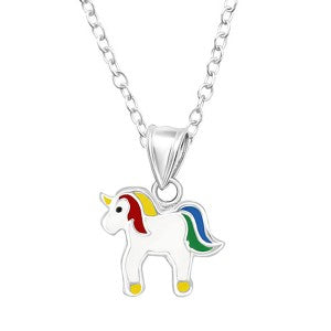 Sterling Silver Rainbow Enamel Unicorn Necklet for Kids