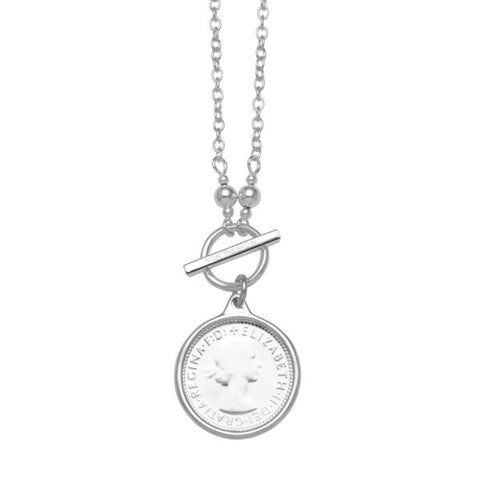 VT NAME CHAIN NECKLACE WITH SIXPENCE COIN