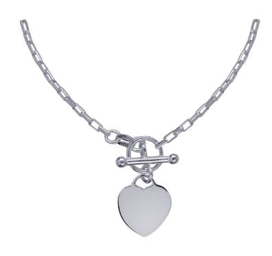 Sterling Silver Italian Cable Necklet With T-Bar And Heart