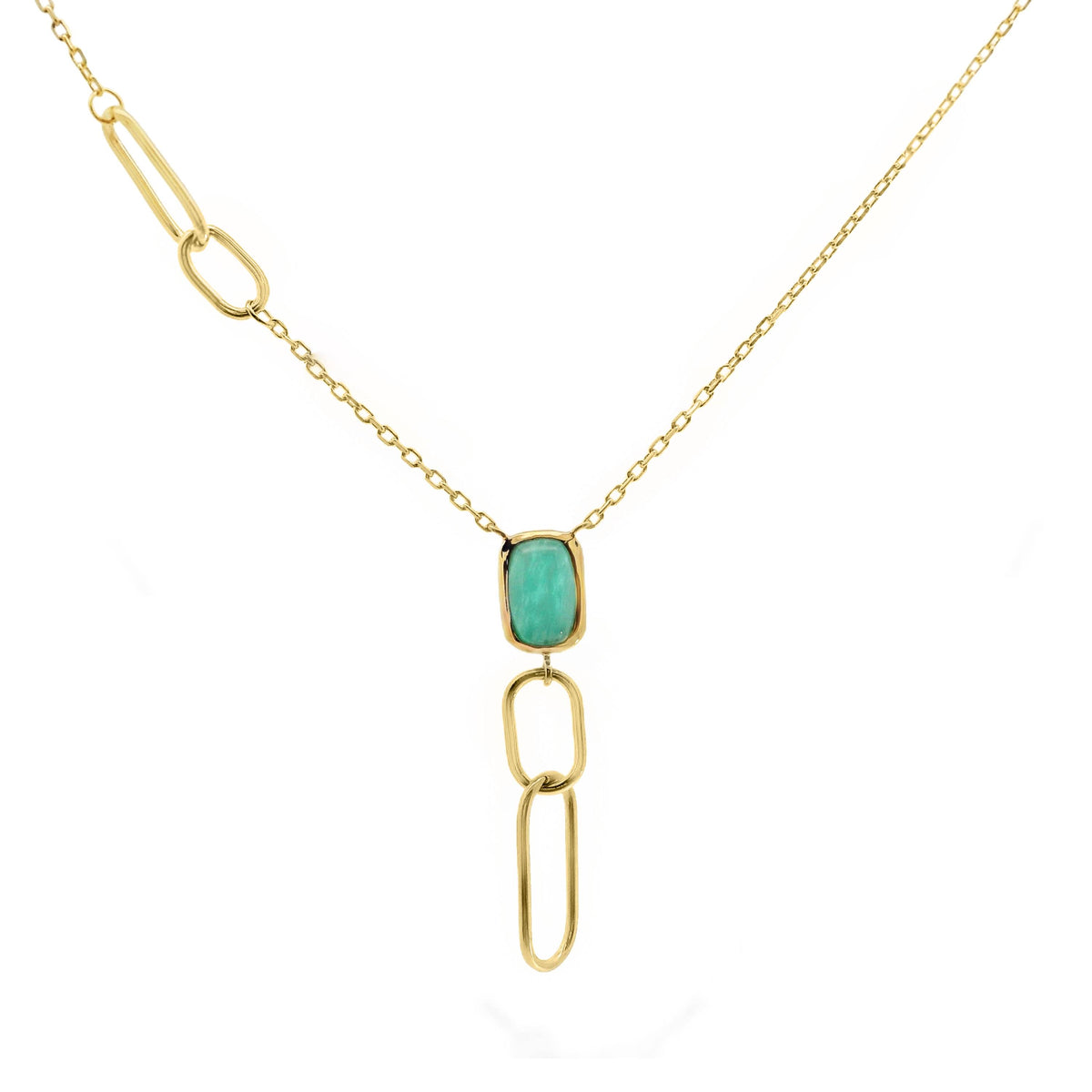 Aime-Toi 18ct Gold Plated Bezel Set Amazonite And Paperclip Drop Necklace