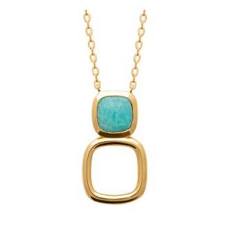 Aime-Toi 18ct Gold Plated Bezel Set Amazonite And Open Square Necklace