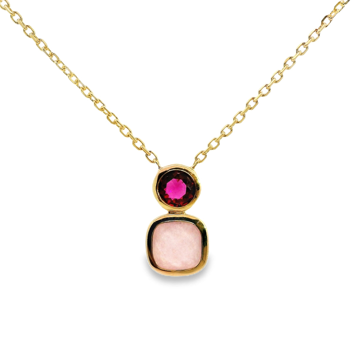Bezel Set Synthetic Gemstone Necklace