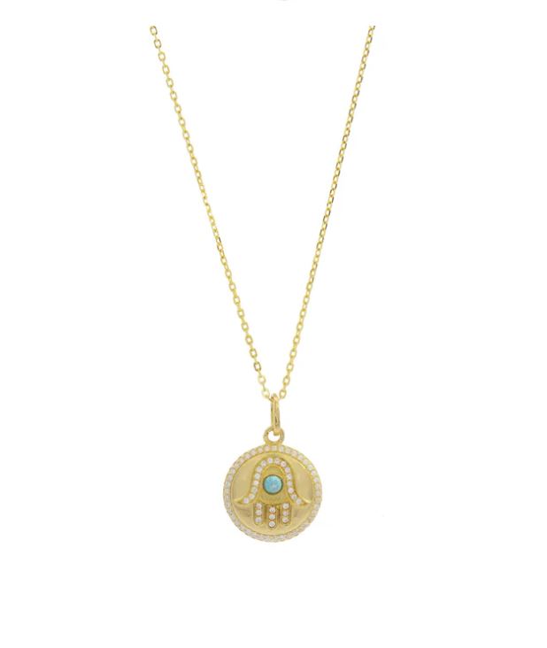 Georgini Opal Glow Blue Created Opal Hamsa Medalion Gold