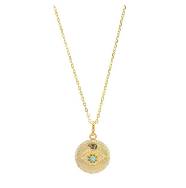 Georgini Opal Glow Blue Created Opal Evil Eye Medalion Gold