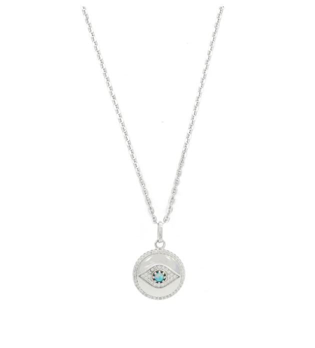 Georgini Opal Glow Blue Created Opal Evil Eye Medalion silver