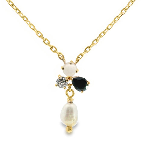 Aime-Toi 18ct Gold Plated Cultured Pearl And Synthetic Stone Drop Necklace