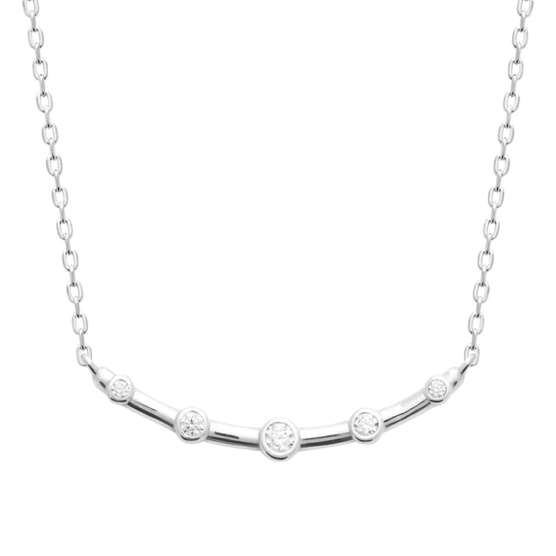 Sterling Silver Bezel Set CZ Bar Necklace