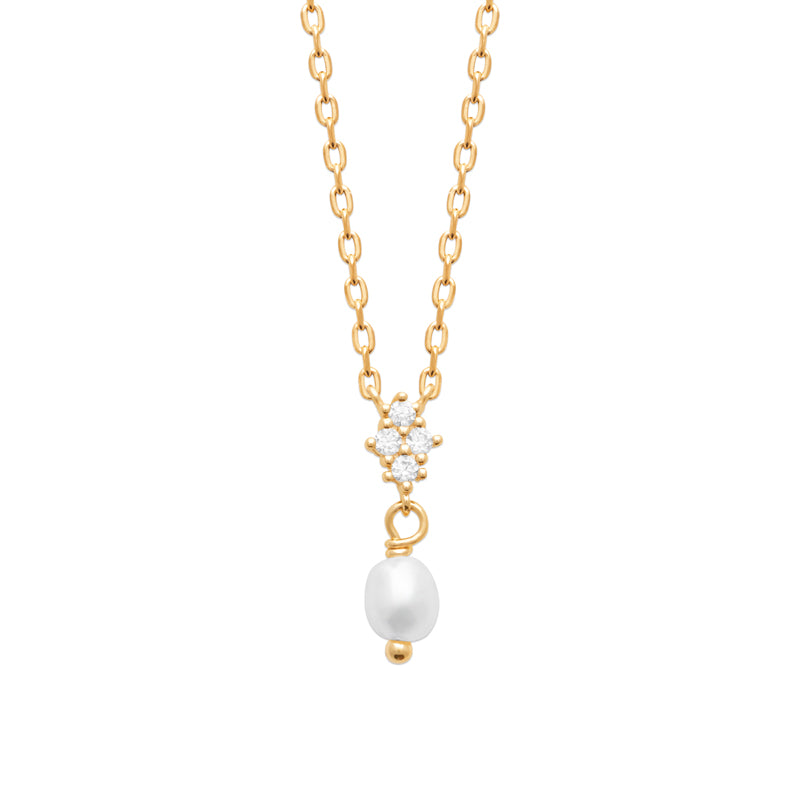 18ct Gold Plated Imitation Pearl And CZ Necklace