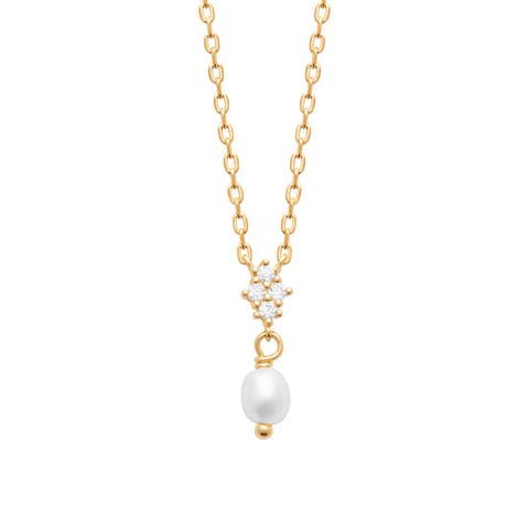 18ct Gold Plated Imitation Pearl And CZ Necklace