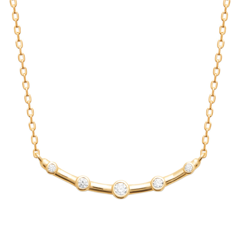 18ct Yellow Gold CZ Bezel Set Bar Necklace