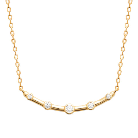 18ct Yellow Gold CZ Bezel Set Bar Necklace