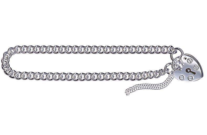 Sterling Silver Round Curb Padlock Bracelet