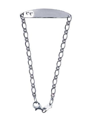 Sterling Silver Figaro Link Baby ID Bracelet With Hearts