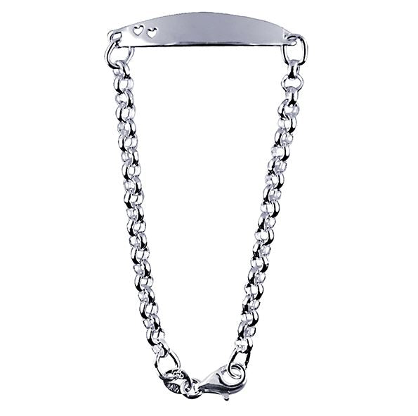 Sterling Silver Belcher Link Baby ID Bracelet With Hearts