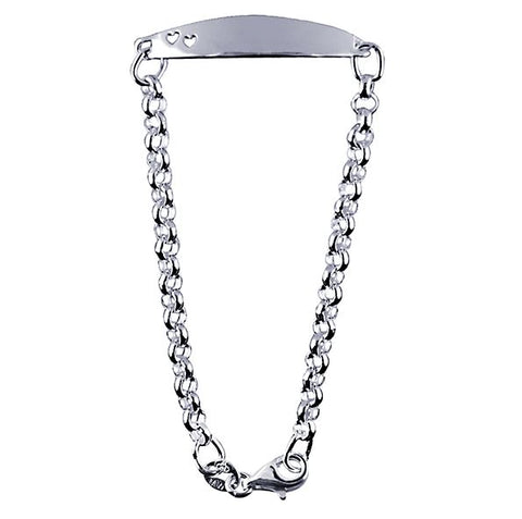 Sterling Silver Belcher Link Baby ID Bracelet With Hearts