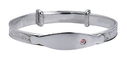 Sterling Silver Expandable Childs Bangle With Pink Cubic Zirconia
