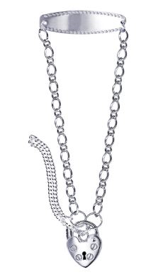 Sterling Silver Oval Figaro Link Baby ID Bracelet With Heart Padlock