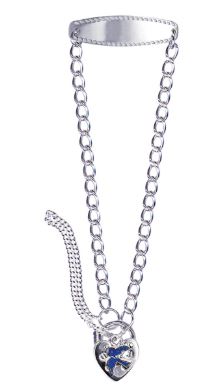 Sterling Silver Round Curb Link Baby ID Bracelet With Blue Bird Heart Padlock