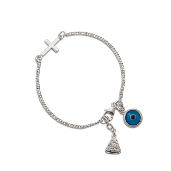 VT CROSS & EVIL EYE CURB CHAIN BRACELET