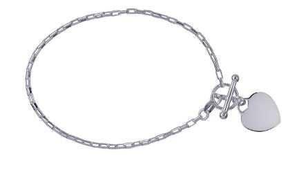 Sterling Silver Italian Cable Link Bracelet With T-Bar And Heart