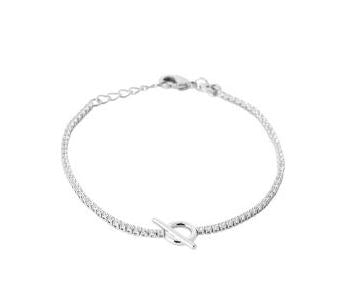 Aime-Toi Sterling Silver Cubic Zirconia Tennis Chain FOB Detail Bracelet