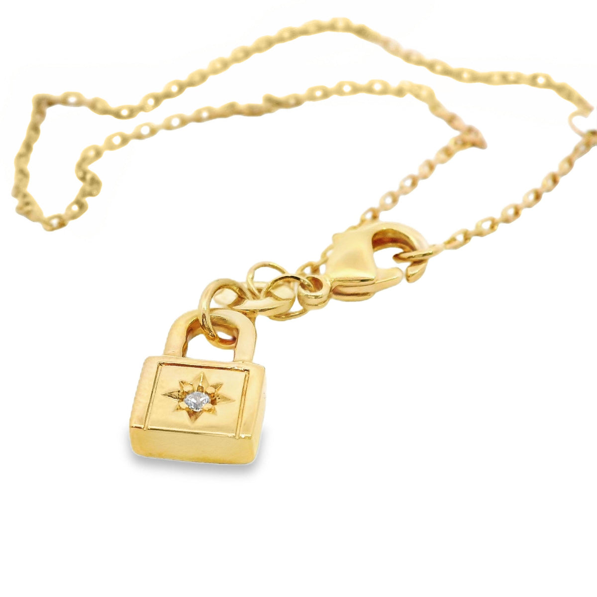 Aime-Toi 18ct Gold Plated Padlock With Cubic Zirconia Starburst Bracelet