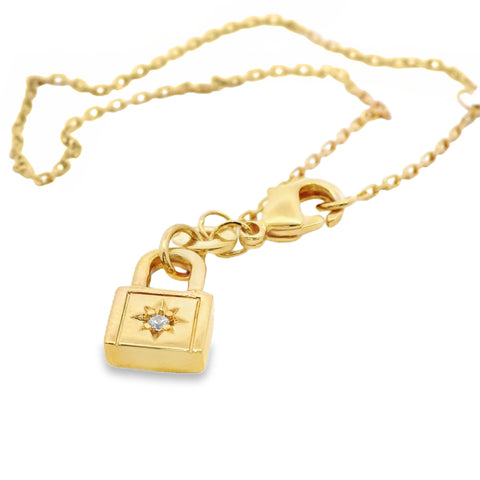 Aime-Toi 18ct Gold Plated Padlock With Cubic Zirconia Starburst Bracelet