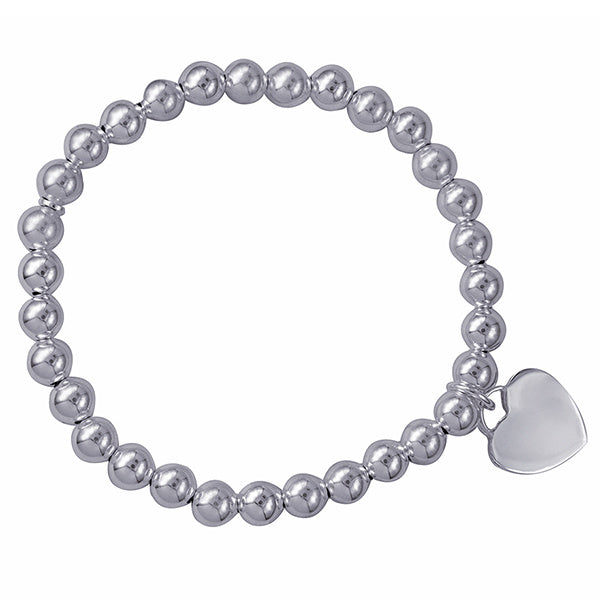 Sterling Silver Italian Elastic Ball Bracelet With Heart