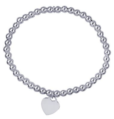 Sterling Silver Italian Elastic Fine Ball Bracelet With Heart