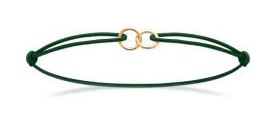 Aime-Toi 18ct Gold Plated Interlocking Rings Green Cord Bracelet