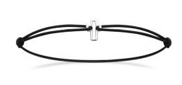 Aime-Toi Sterling Silver Open Cross Black Cord Bracelet