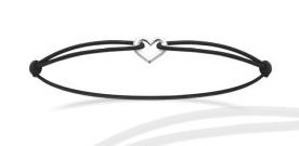 Aime-Toi Sterling Silver Heart Black Cord Bracelet