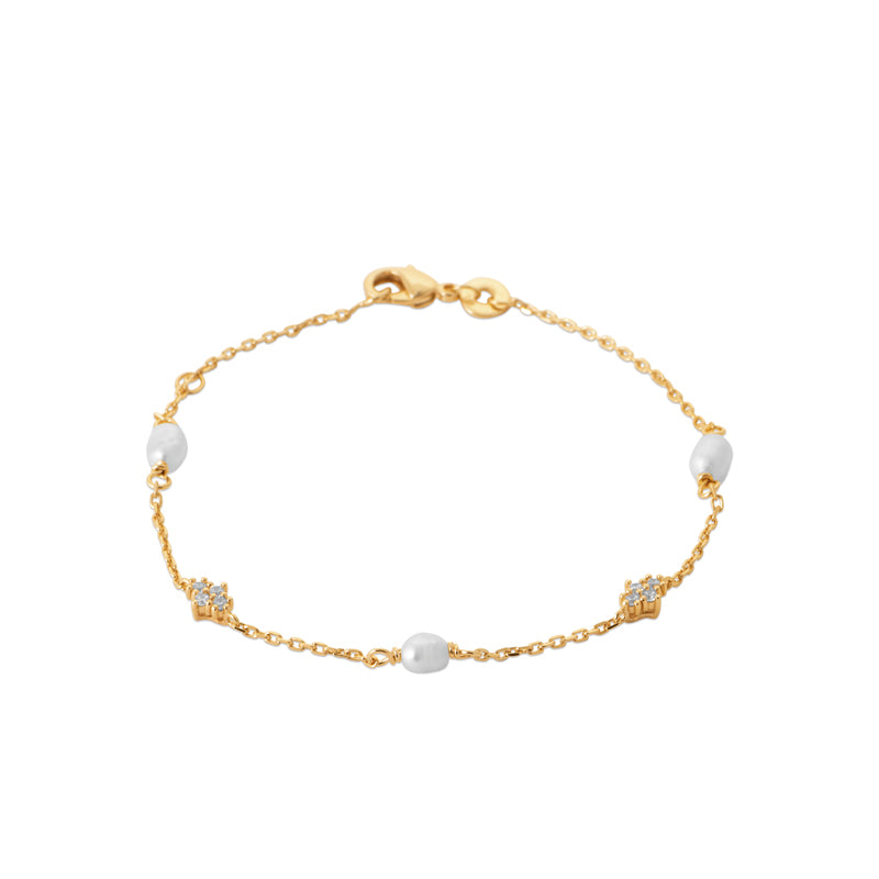 18ct Yellow Gold Plated Imitation Pearl And CZ Bracelet