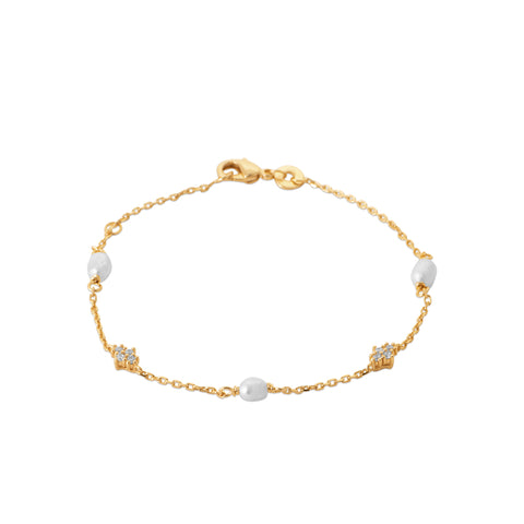 18ct Yellow Gold Plated Imitation Pearl And CZ Bracelet