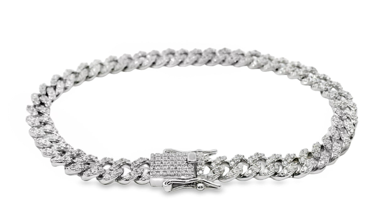 Sterling Silver Pave Set CZ Cuban Chain Bracelet 19cm