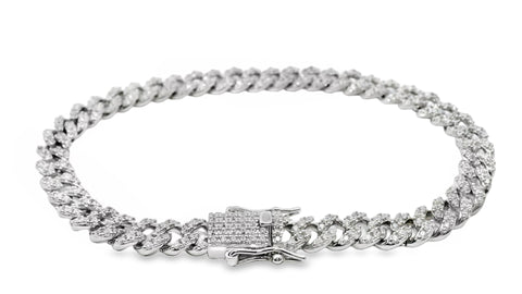 Sterling Silver Pave Set CZ Cuban Chain Bracelet 19cm