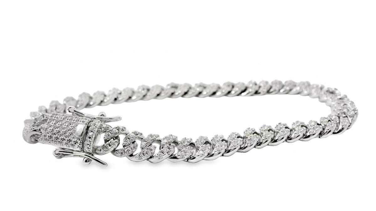 Sterling Silver Pave Set CZ Cuban Chain Bracelet 19cm