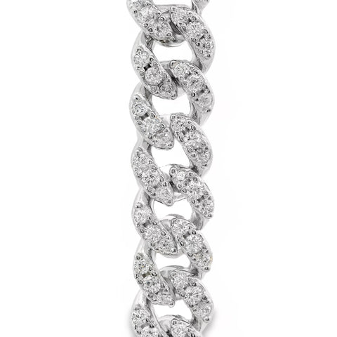 Sterling Silver Pave Set CZ Cuban Chain Bracelet 19cm