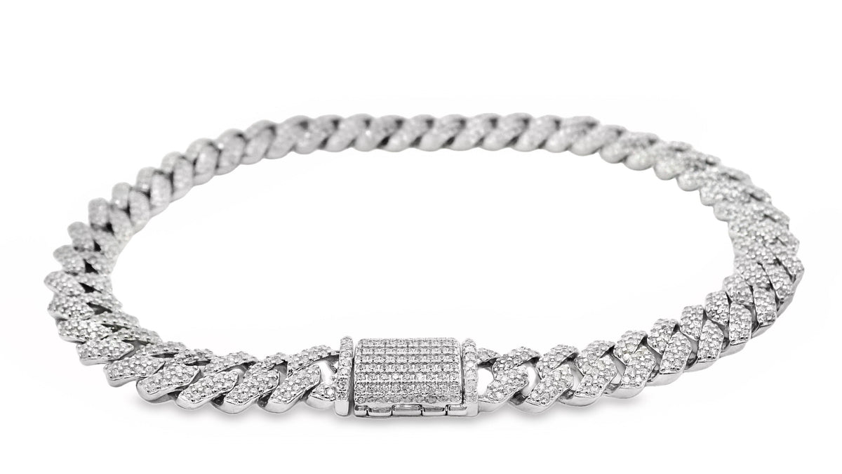 Sterling Silver Pave Set CZ Cuban Chain Bracelet 20cm