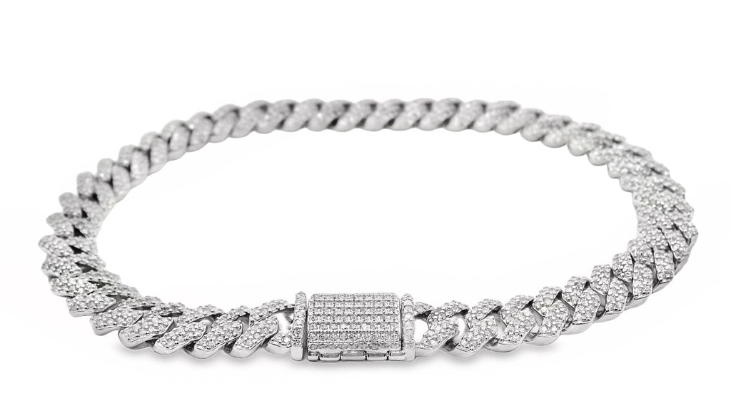 Sterling Silver Pave Set CZ Cuban Chain Bracelet 20cm