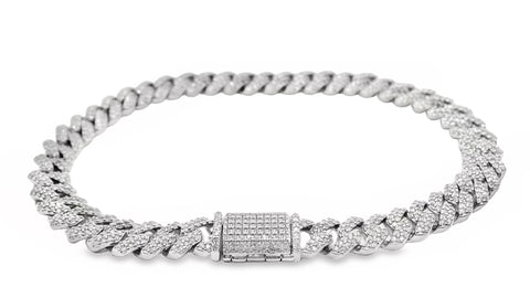 Sterling Silver Pave Set CZ Cuban Chain Bracelet 20cm