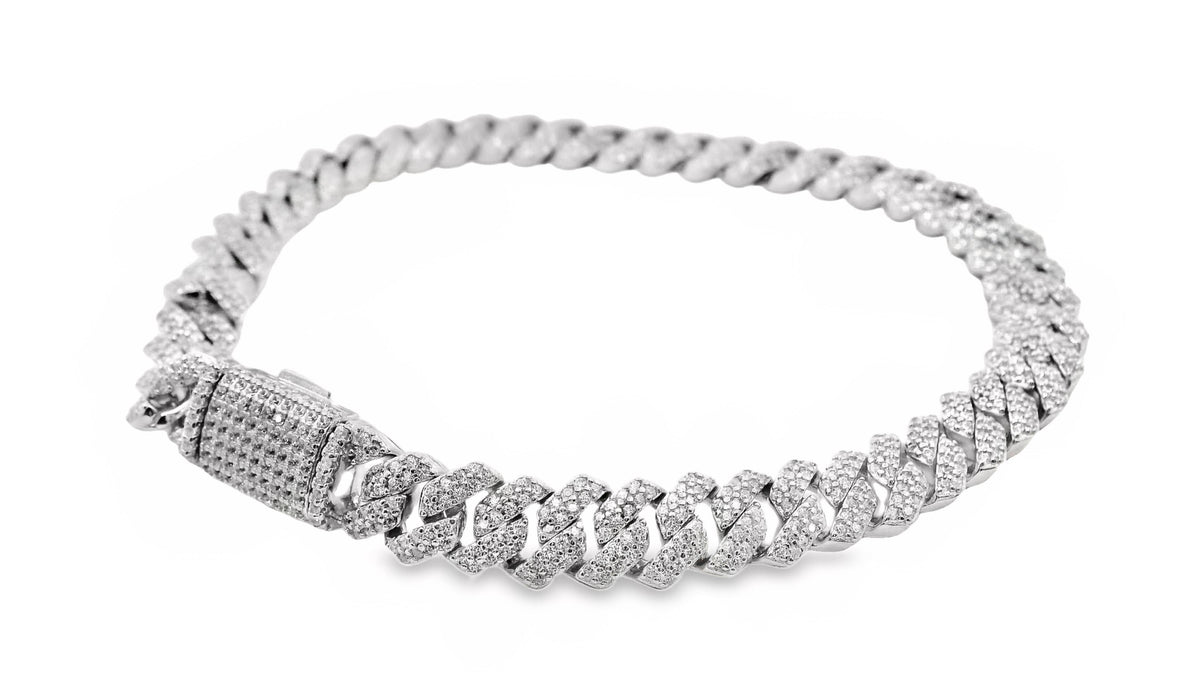 Sterling Silver Pave Set CZ Cuban Chain Bracelet 20cm